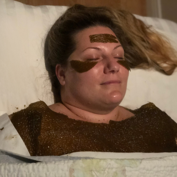 Seaweed Facial for uneven skin tone - Seaflora Skincare Chantelle Line enjoying a Seaweed wrap.