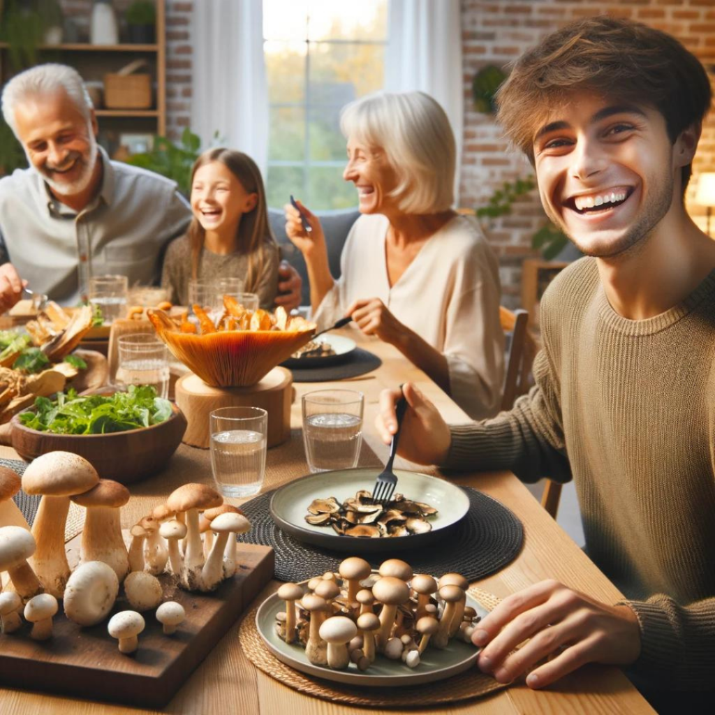 Eating Wild Foraged Mushrooms at Seaflora's Family Dinner in British Columbia - Seaflora Skincare Eating wild foraged mushrooms from Seaflora Skincare