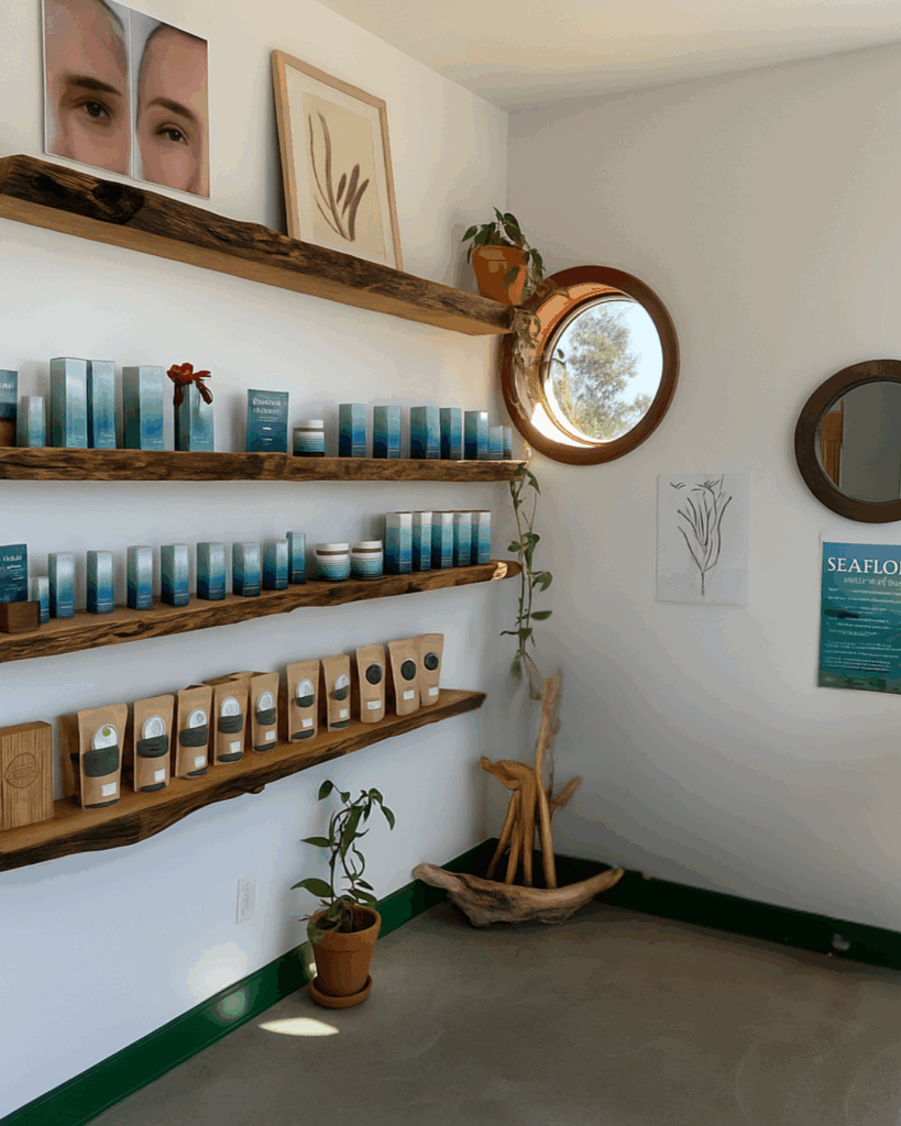 Seaflora's store where they sell their products and also edible seaweed and mushrooms which represent blue mind.