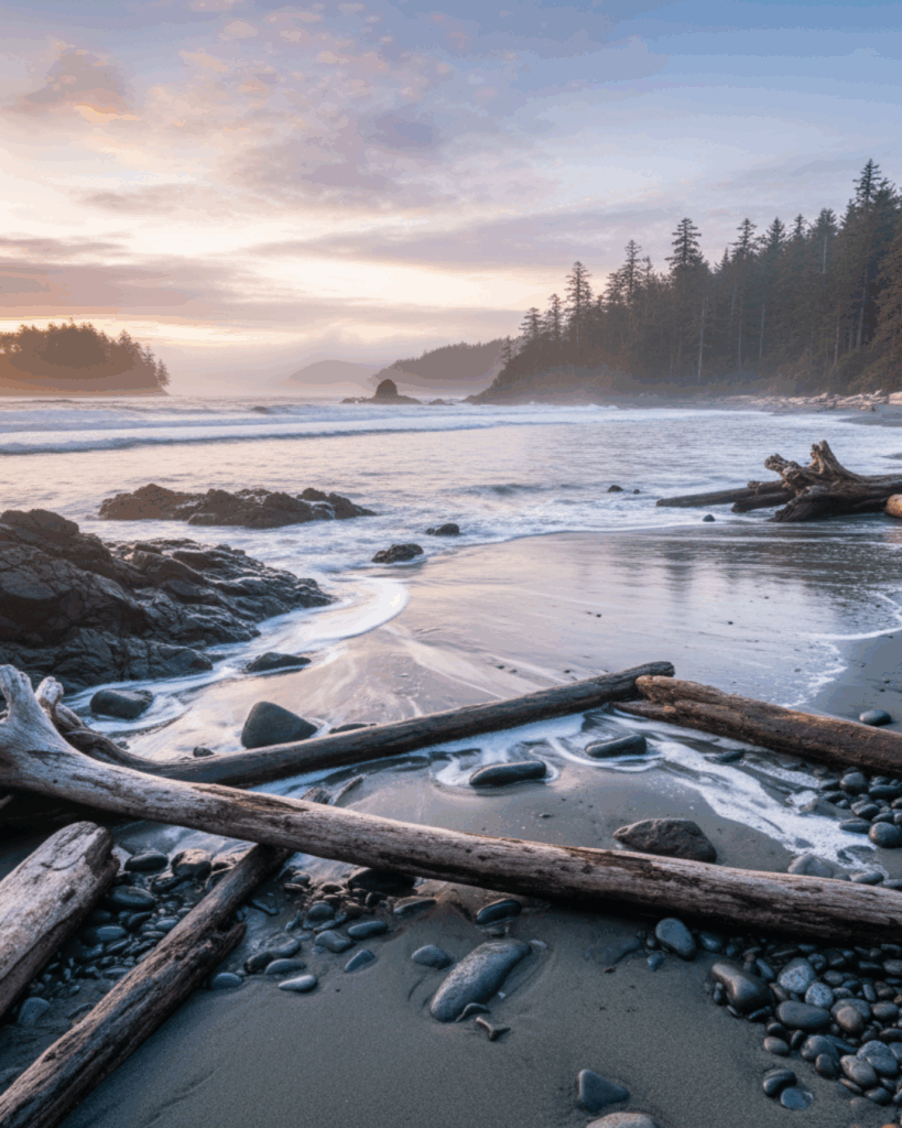 The Ocean shown at a beach on the west coast of vancouver island.