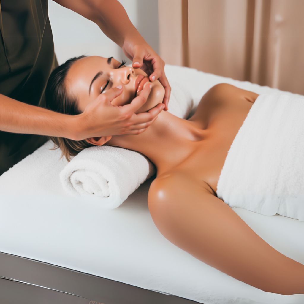 A lady getting a skin facial massage.