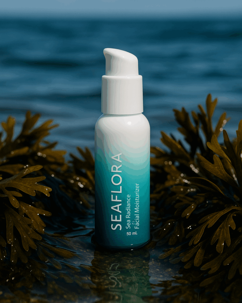 Seaflora's Sea Radiance Facial Moisturizer part of the natural skincare routine.